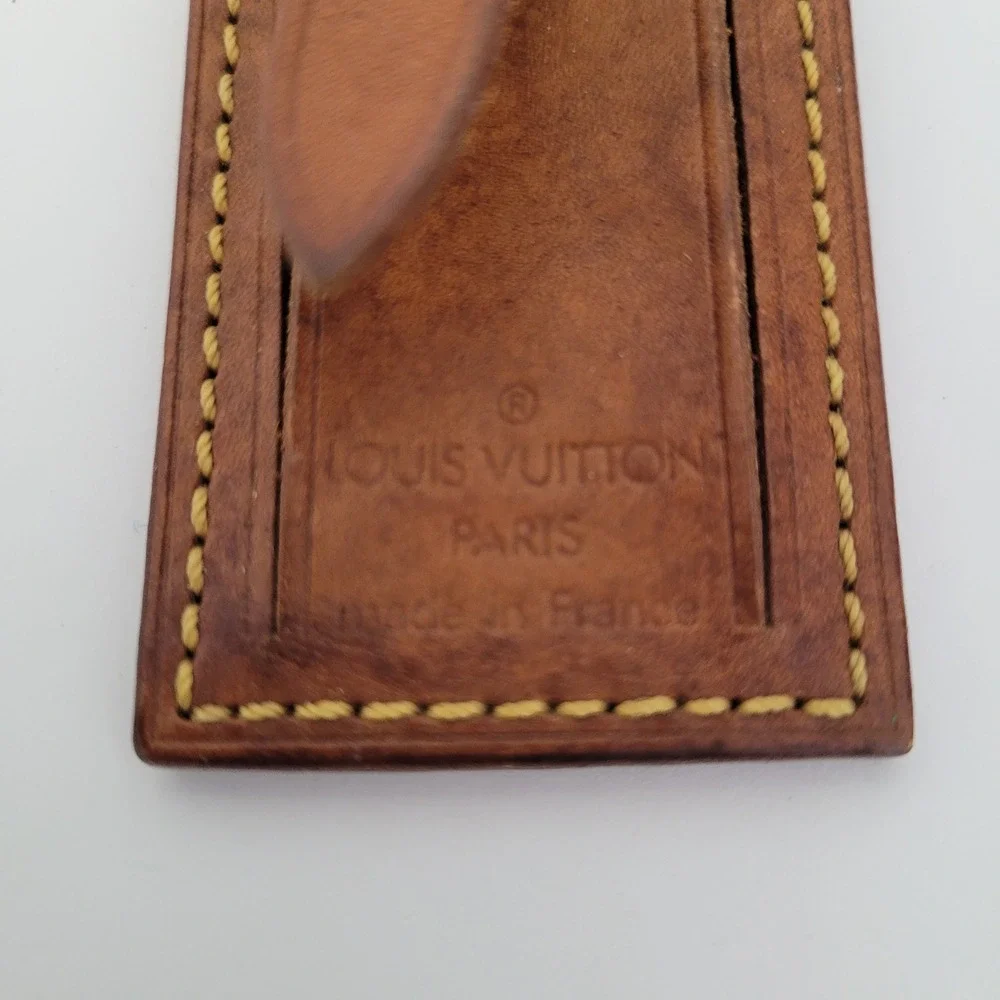 Louis Vuitton Vintage Vachetta Leather Luggage Tag Brown Gold Buckle Made France